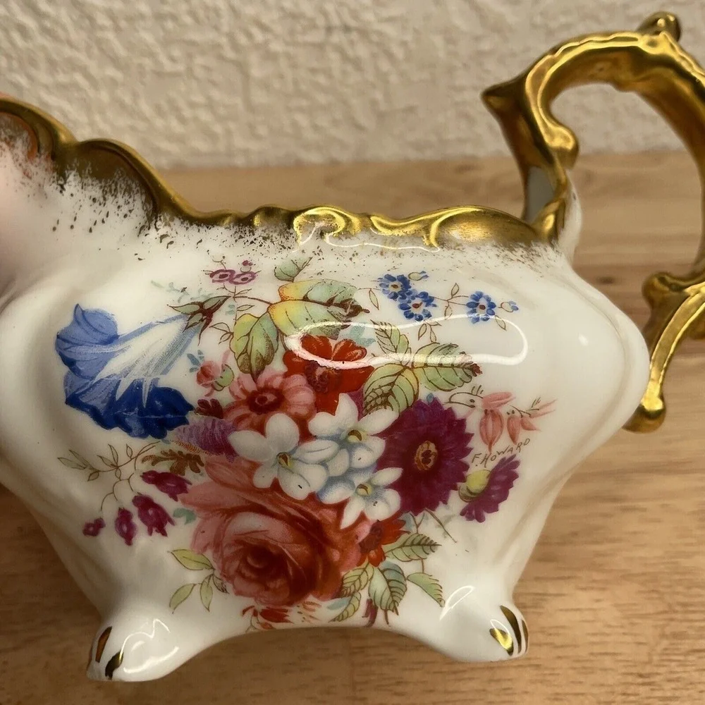 VTG Hammersley Lady Patricia Gold Signed FHoward Creamer Milk Jug Sugar Bowl Set